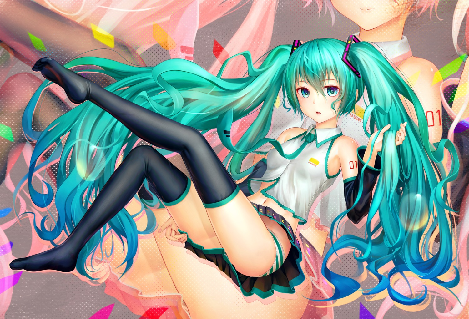 aki99 hatsune_miku pantsu shimapan tattoo thighhighs vocaloid