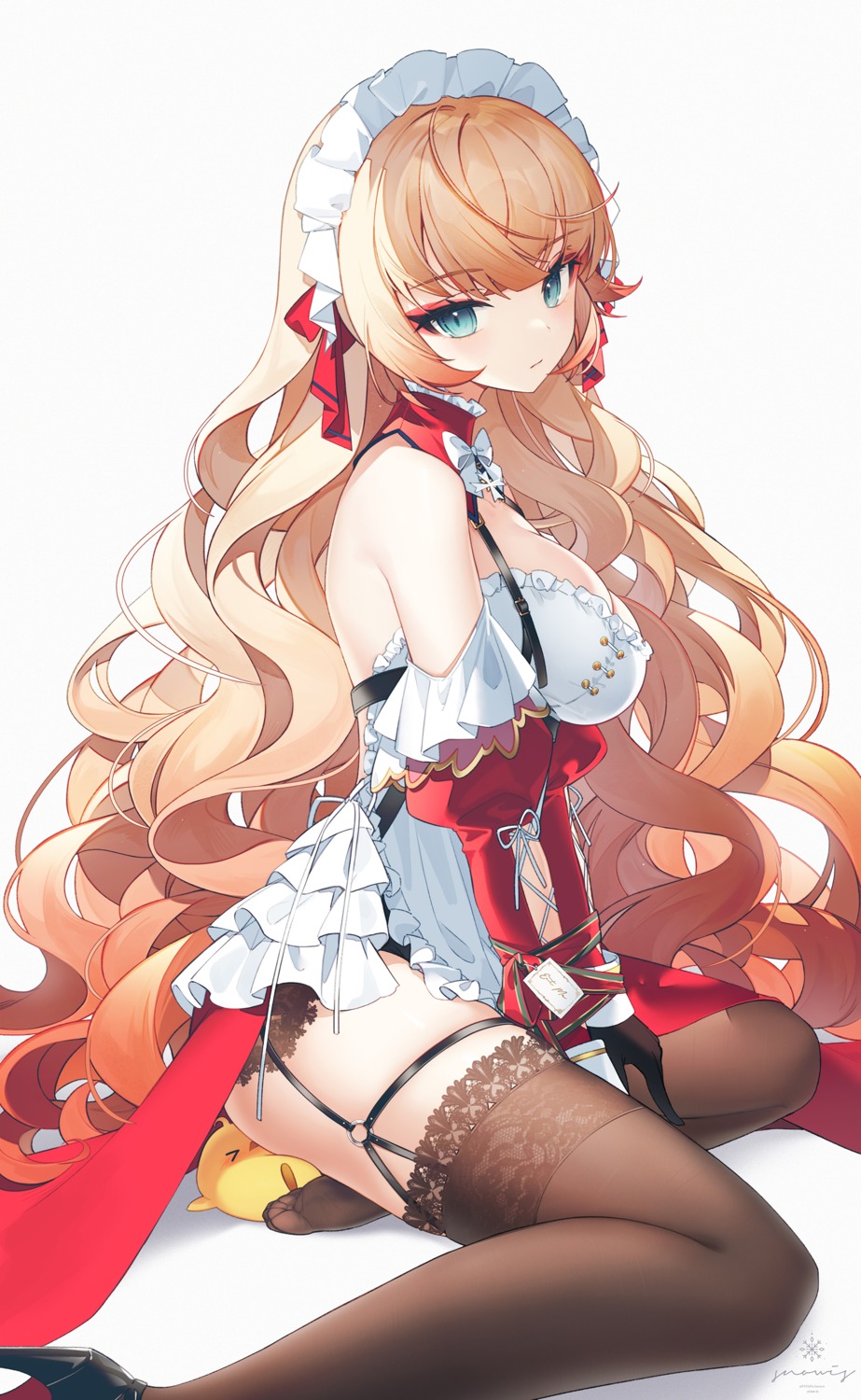 azur_lane bondage cleavage garter heels howe_(azur_lane) maid manjuu_(azur_lane) no_bra snow_is stockings thighhighs