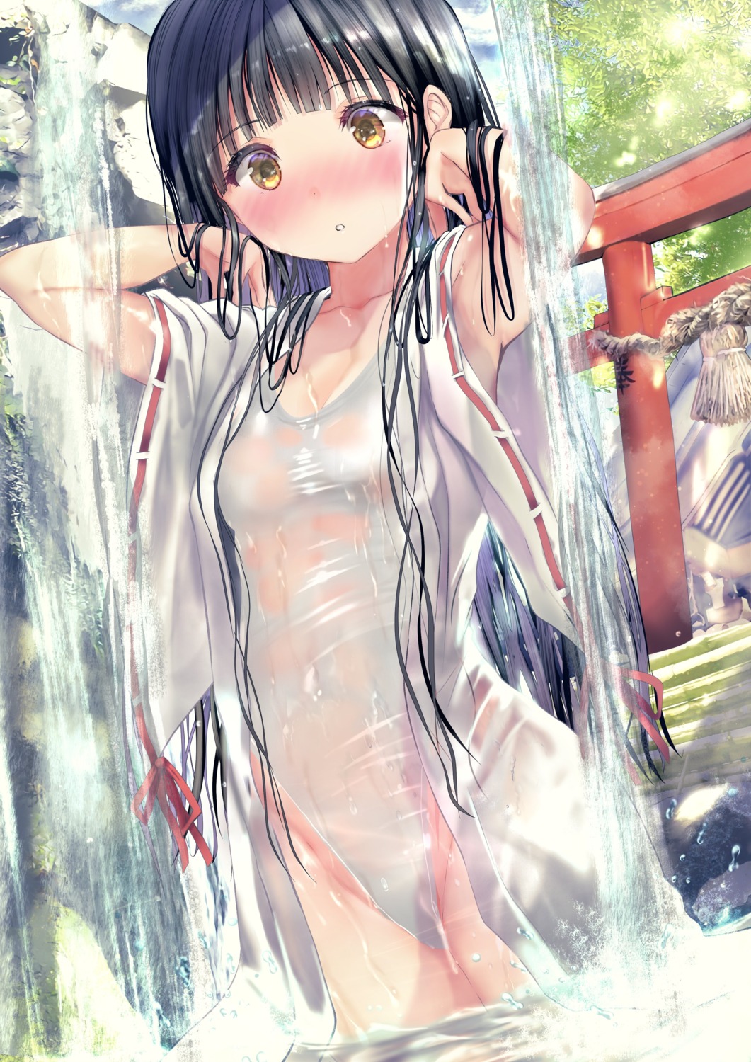 miko ogata_tei see_through swimsuits wet wet_clothes