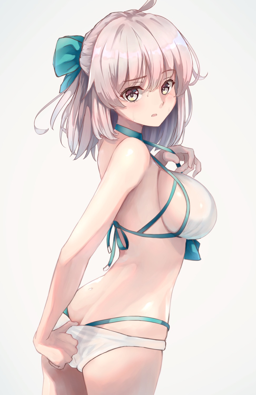 ass bikini fate/grand_order okita_souji_(fate) panty_pull see_through swimsuits tkb undressing