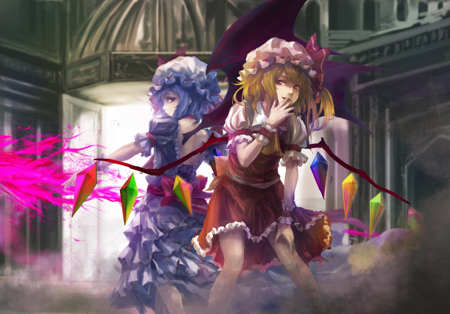 dress flandre_scarlet remilia_scarlet takakyo touhou wings