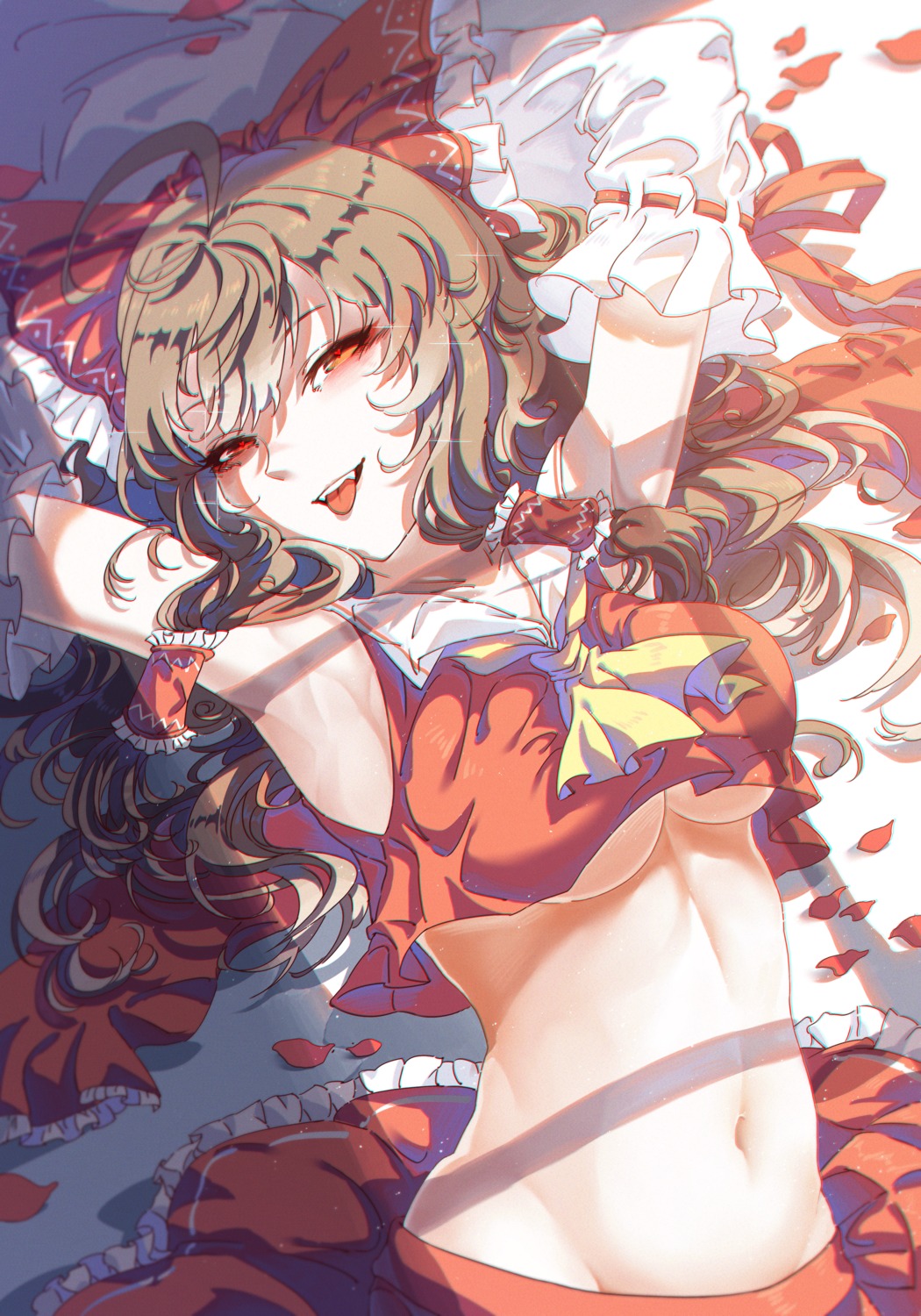 hakurei_reimu innoarukugyou miko no_bra touhou underboob