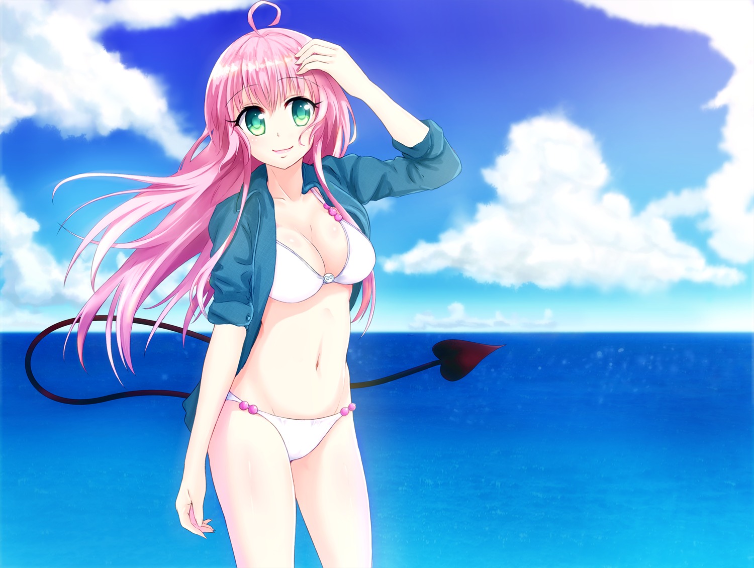 bikini cleavage fmg lala_satalin_deviluke open_shirt swimsuits tail to_love_ru