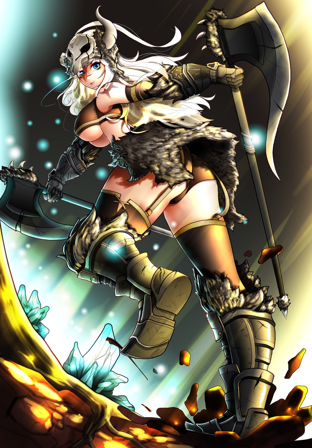 armor ass br erect_nipples stockings thighhighs underboob weapon