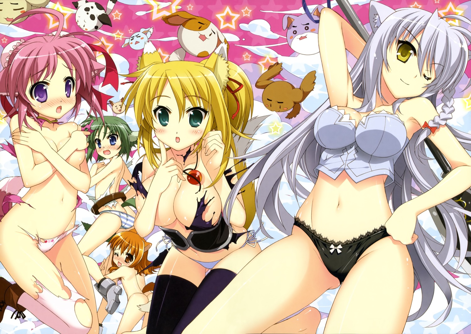 animal_ears ass breast_hold cleavage dog_days eclair_martinozzi fujima_takuya inumimi kitsune leonmitchelli_galette_des_rois loli millhiore_f_biscotti naked nekomimi no_bra pantsu ricotta_elmar shimapan string_panties tail thighhighs topless torn_clothes wardrobe_malfunction yukikaze_panettone