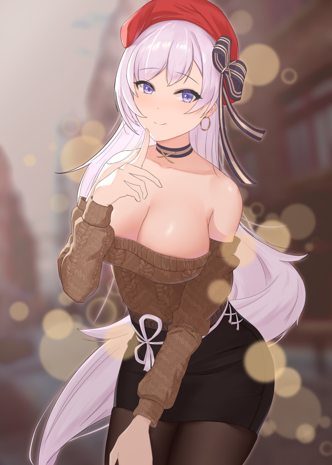 azur_lane belfast_(azur_lane) ningri_(lianyungangwyz) no_bra open_shirt pantyhose sweater