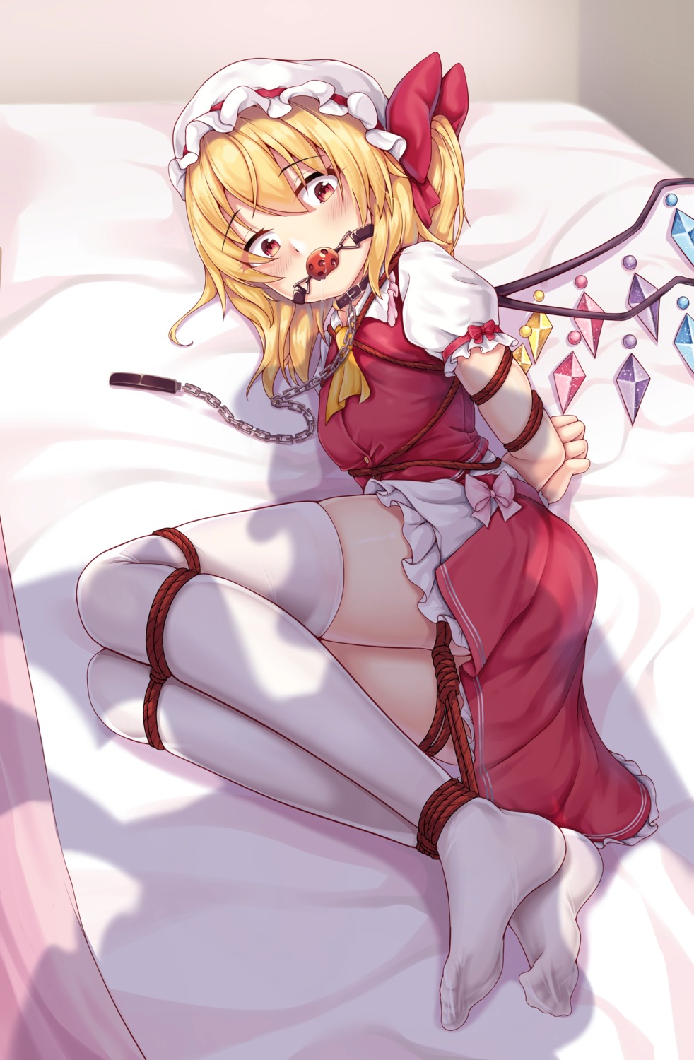 bondage feet flandre_scarlet skirt_lift thighhighs touhou wings yiduan_zhu