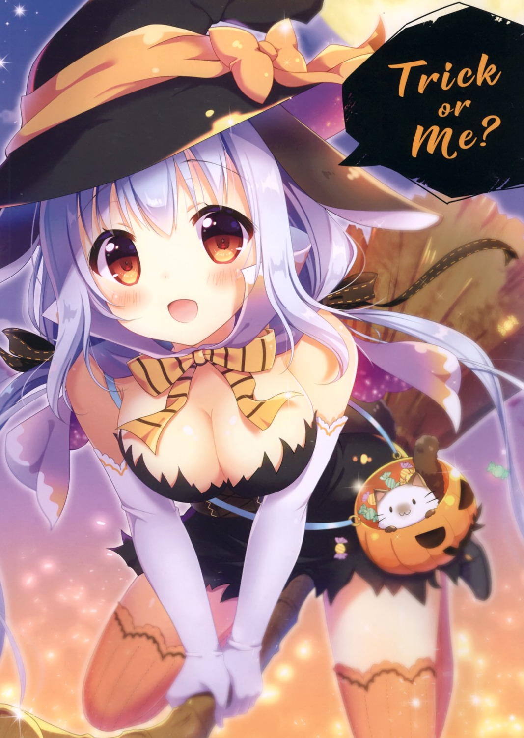 animal_ears aoi_yun bunny_ears cleavage dress halloween thighhighs witch