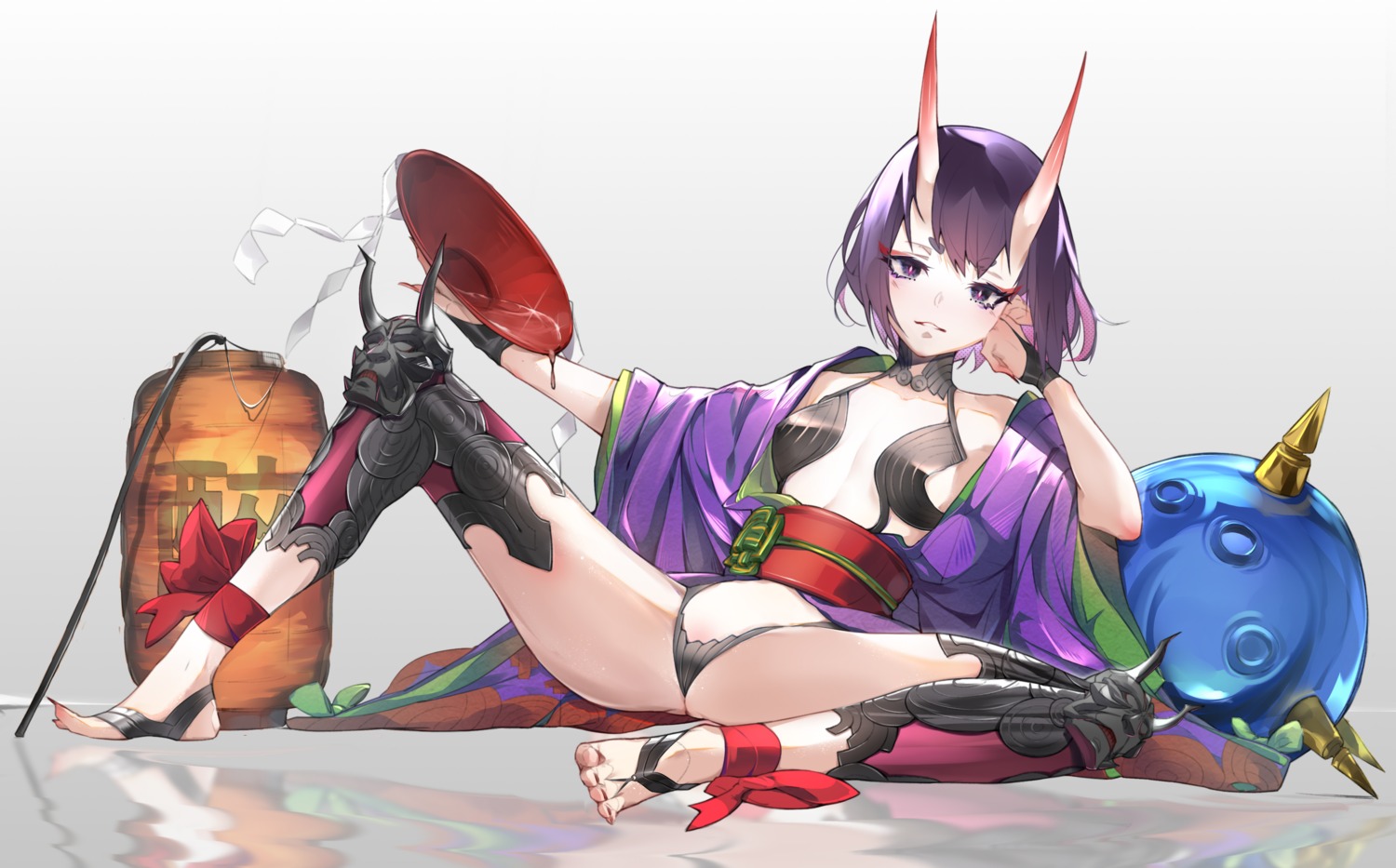 fate/grand_order horns japanese_clothes joehongtee no_bra open_shirt pantsu pointy_ears shuten_douji_(fate/grand_order) thighhighs thong