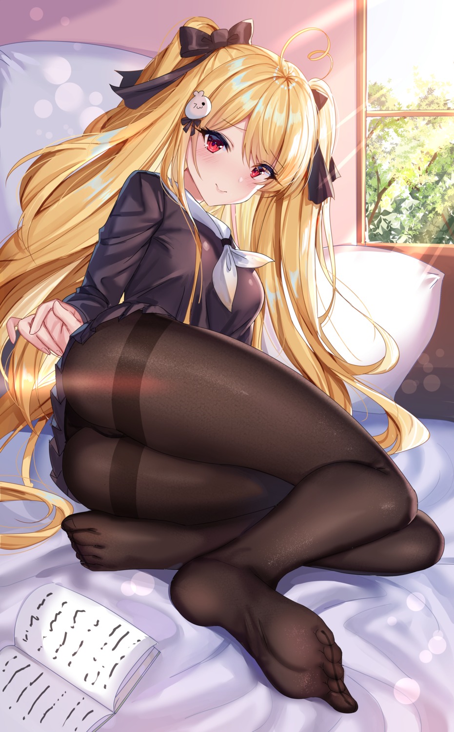 cameltoe feet niliu_chahui pantsu pantyhose see_through seifuku shanguier skirt_lift tokisaki_asaba