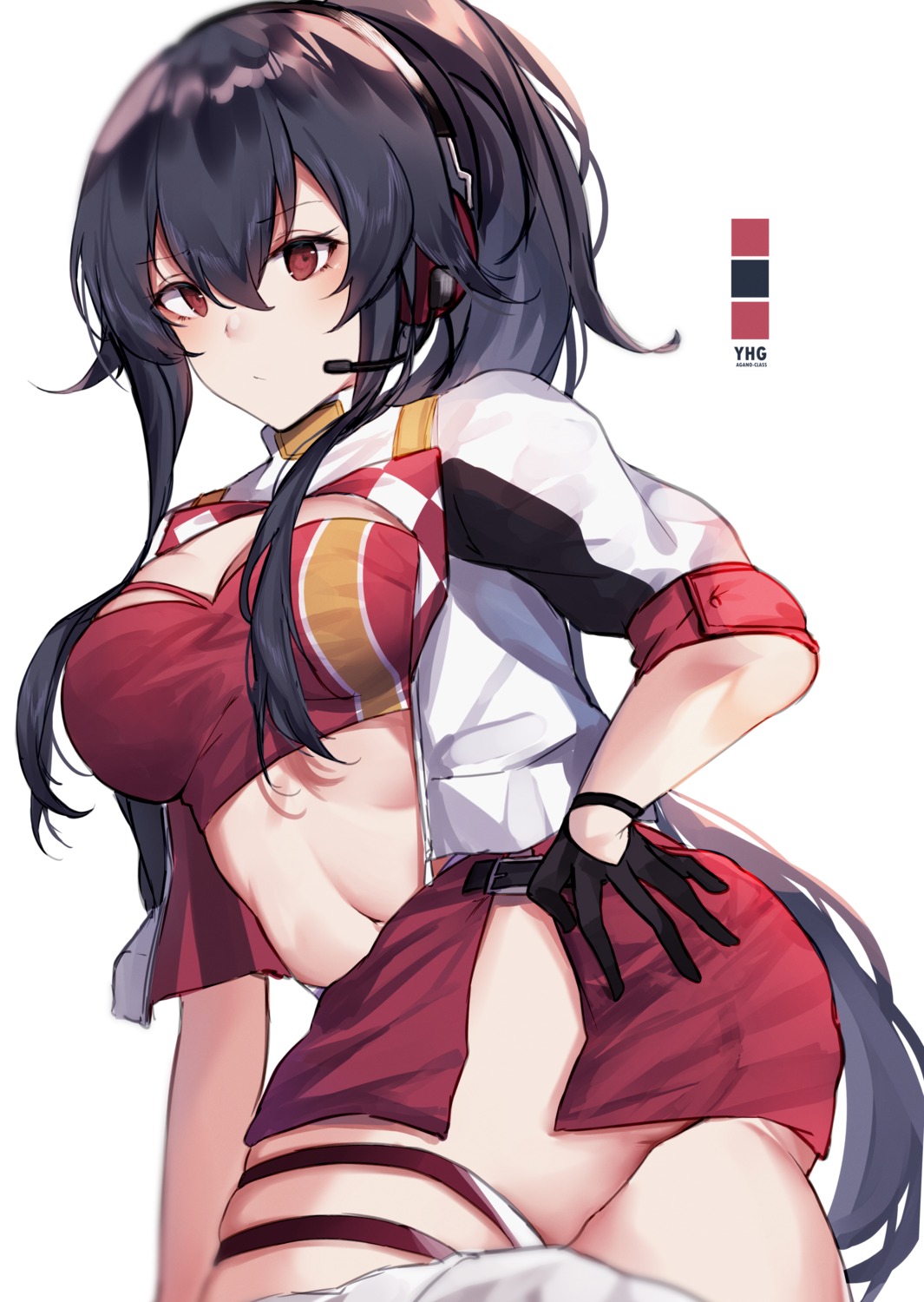 ass bra cleavage garter headphones kagurazaka_miyabi kantai_collection open_shirt yahagi_(kancolle)