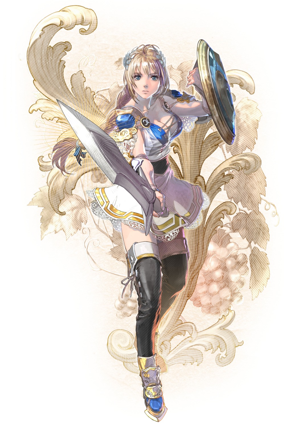 armor cleavage kawano_takuji no_bra sophitia_alexandra soul_calibur soul_calibur_vi sword thighhighs