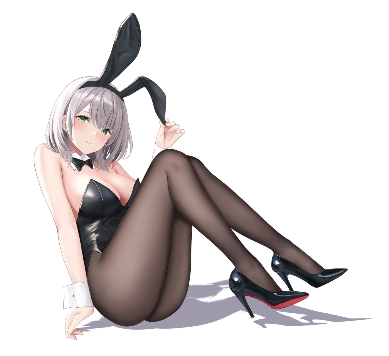 animal_ears bunny_ears bunny_girl ebi_(ebimon0) heels hololive no_bra pantyhose shirogane_noel