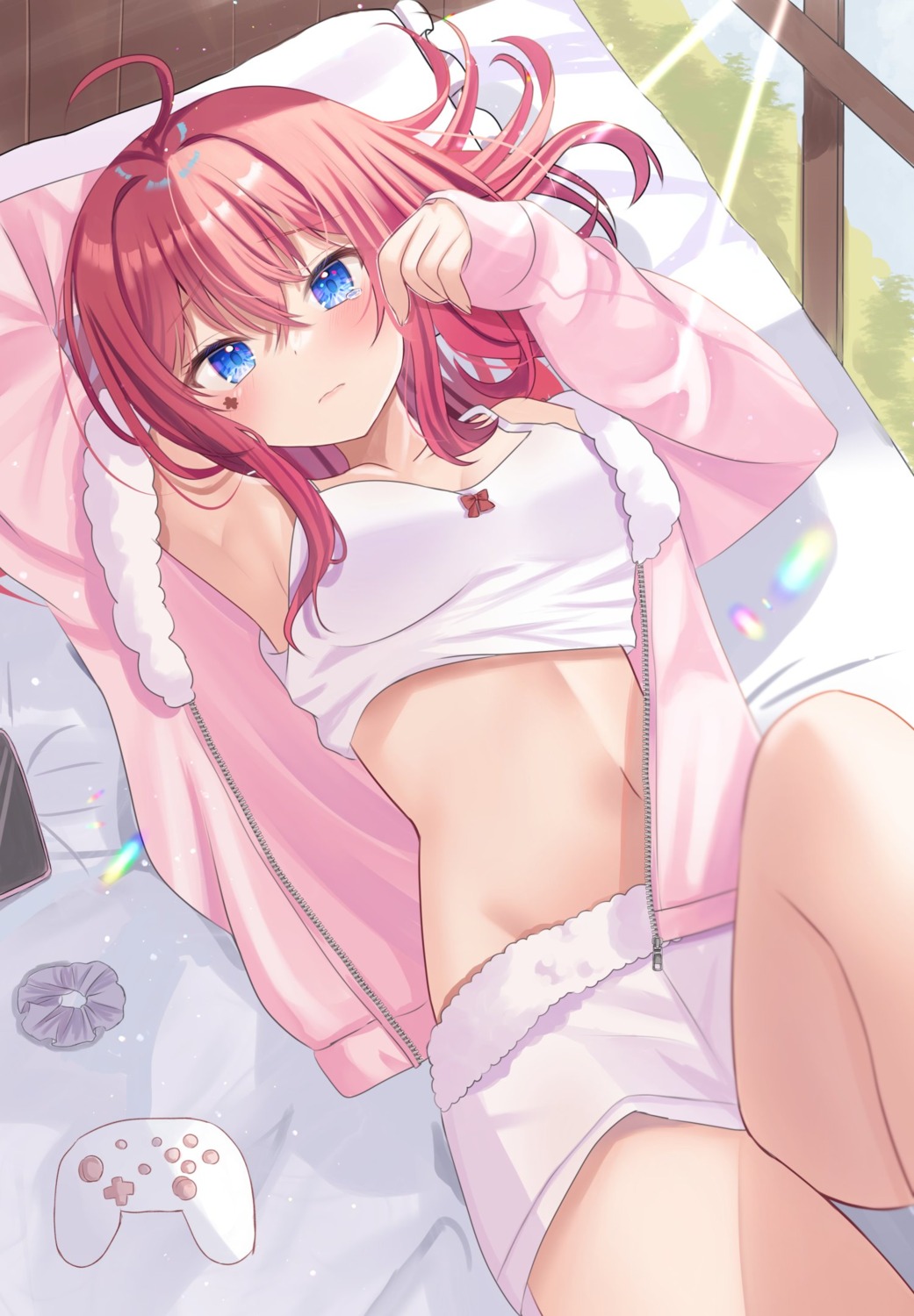 bra hanasaki_kureha indie_virtual_youtuber niboshi_(nibosisuzu) open_shirt pajama tattoo