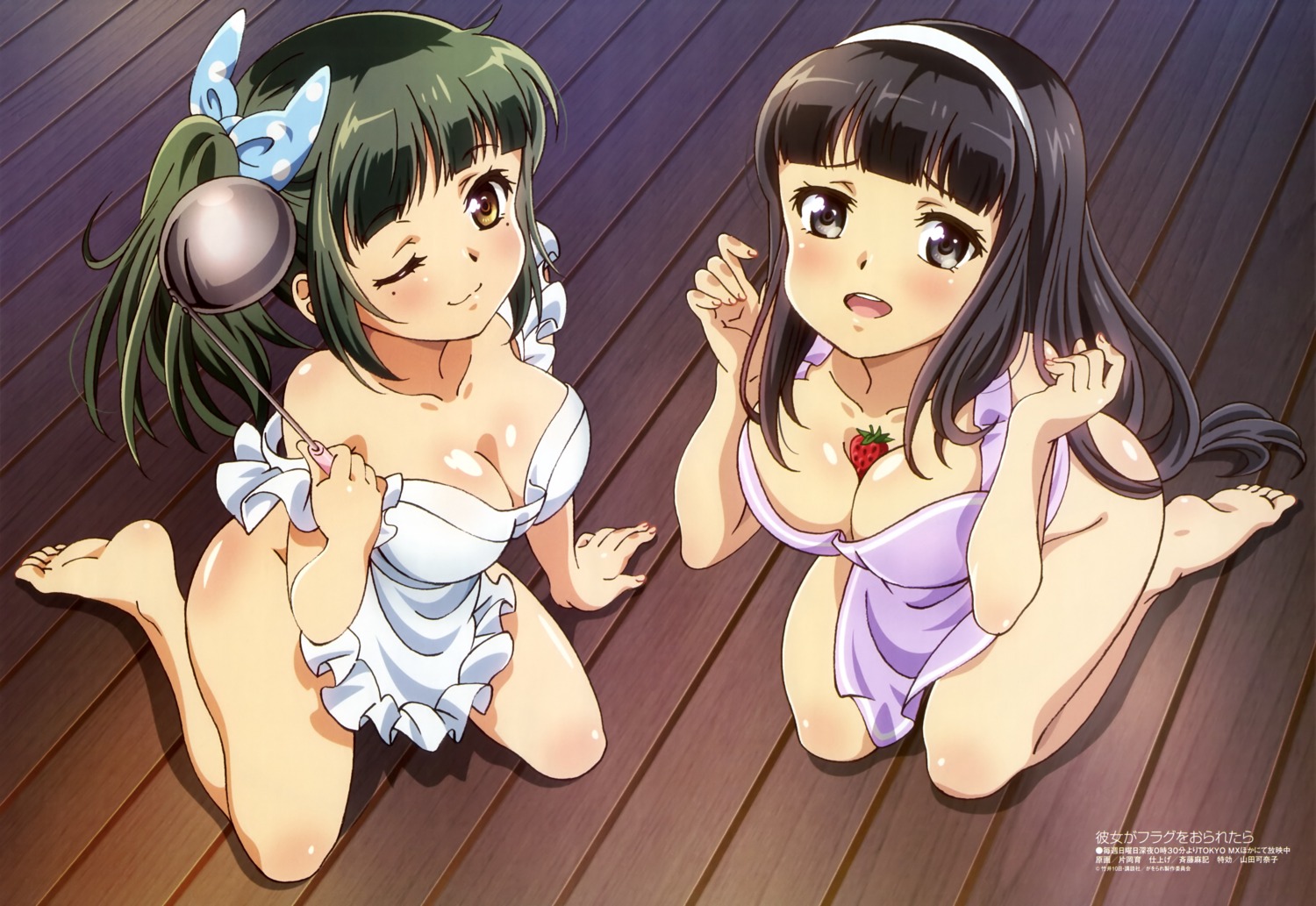 cleavage eiyuuzaki_rin kanojo_ga_flag_o_oraretara kataoka_iku naked_apron shoukanji_kikuno