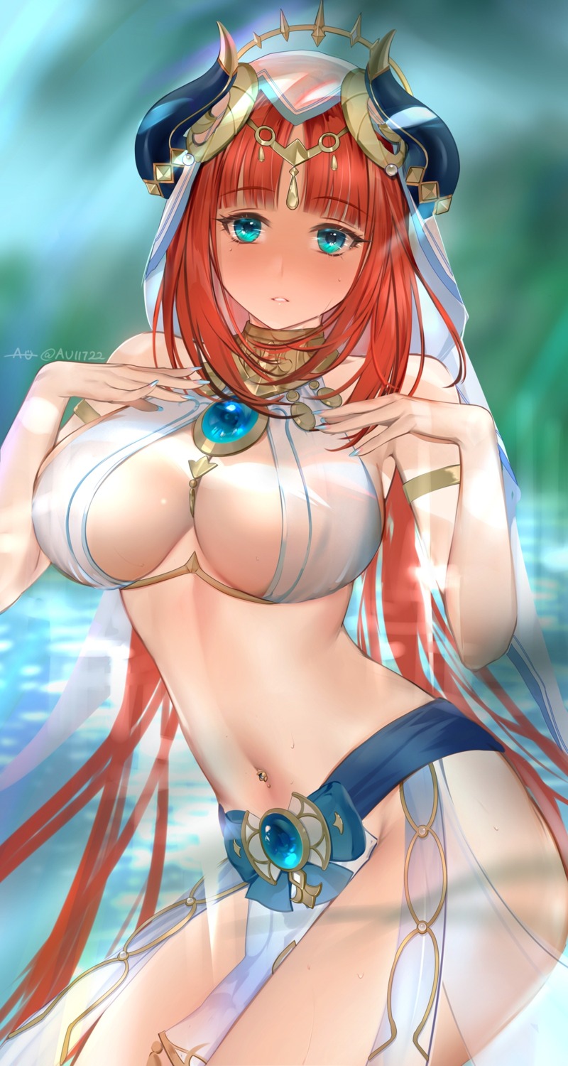 au11 bikini_armor genshin_impact horns nilou see_through