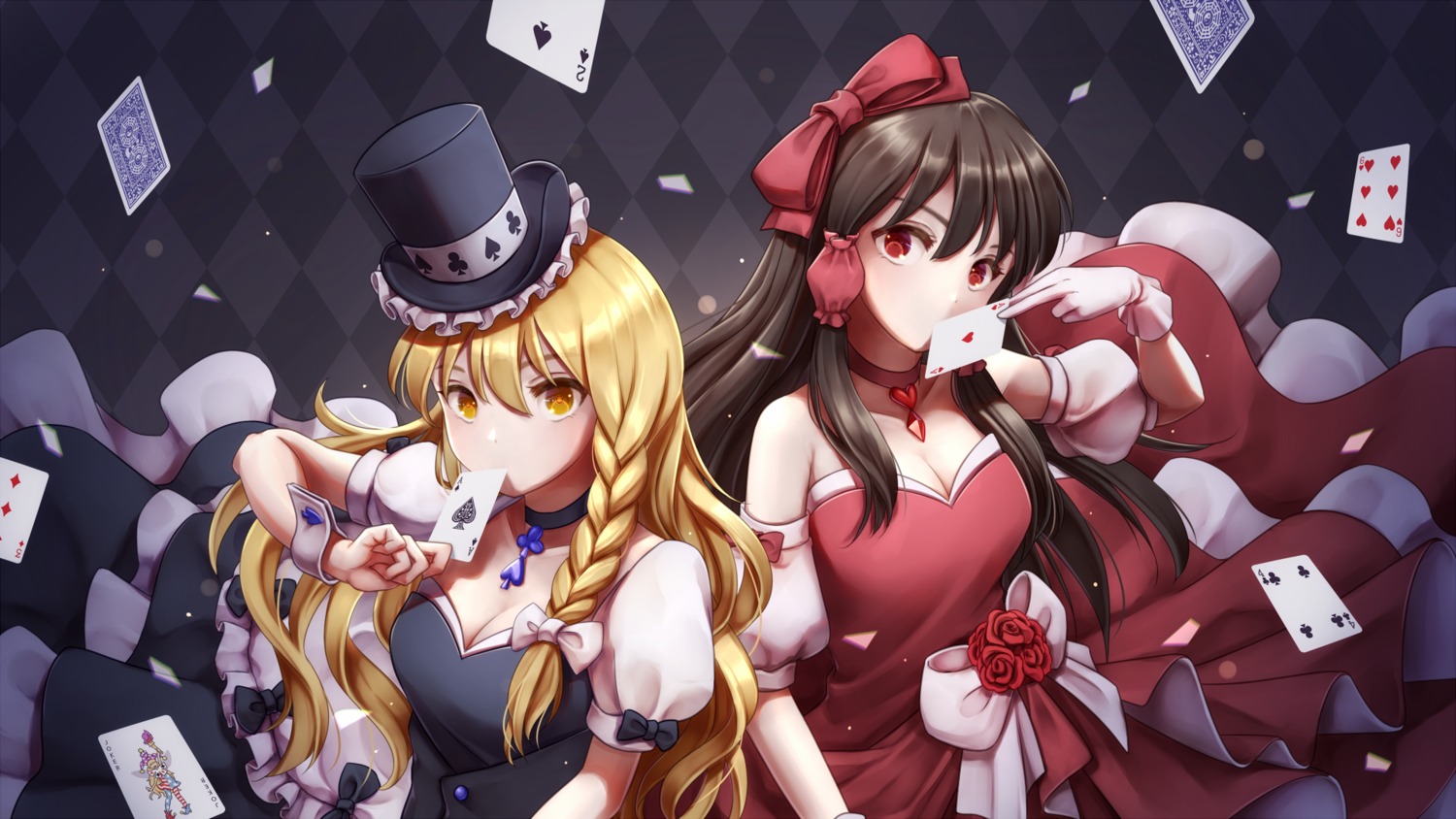 cleavage dress hakurei_reimu kirisame_marisa torinari_(dtvisu) touhou wallpaper