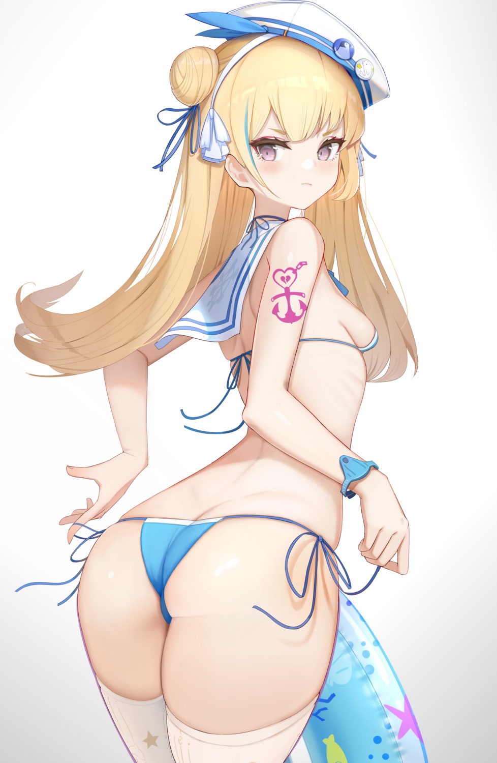 ass bikini panty_pull shimanun swimsuits tattoo thighhighs thong undressing