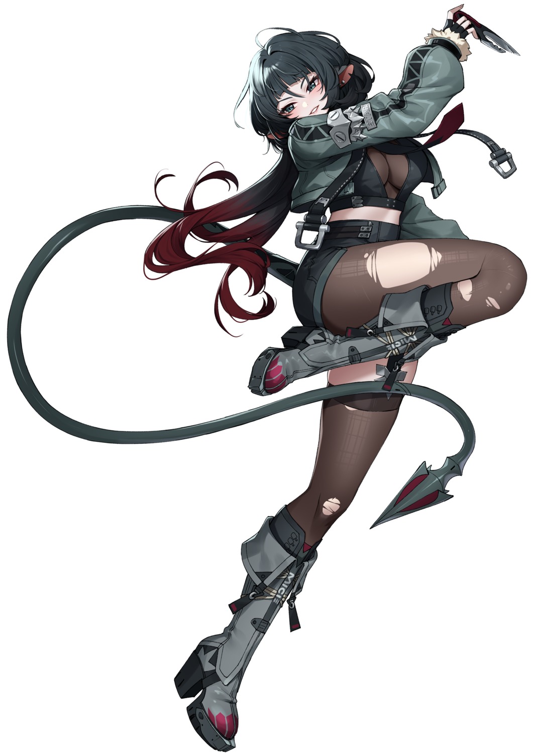 animal_ears ankkoyom heels jane_doe stockings tail thighhighs torn_clothes weapon zenless_zone_zero