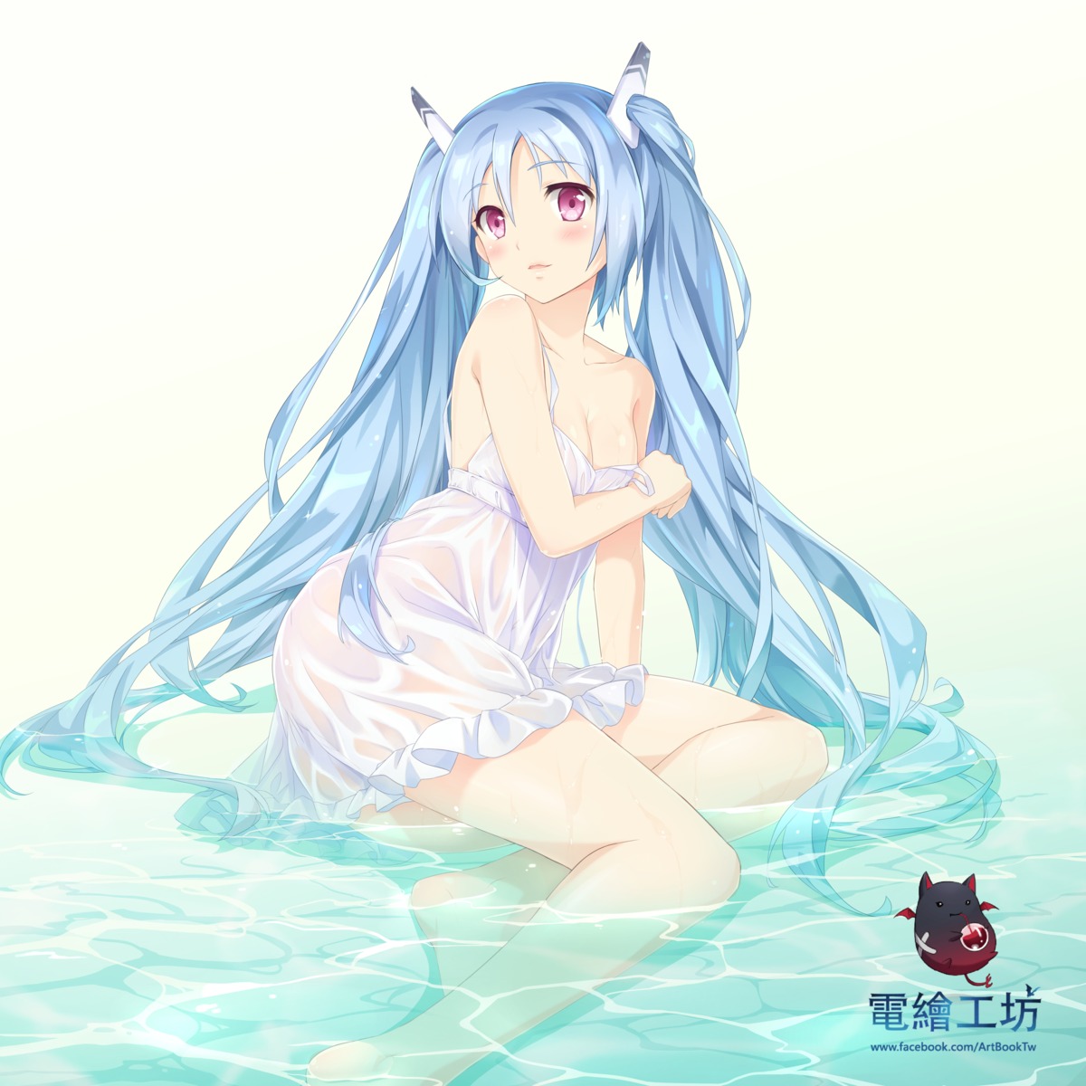 ass breast_hold cleavage dress no_bra nopan see_through shoufukucho summer_dress wet wet_clothes