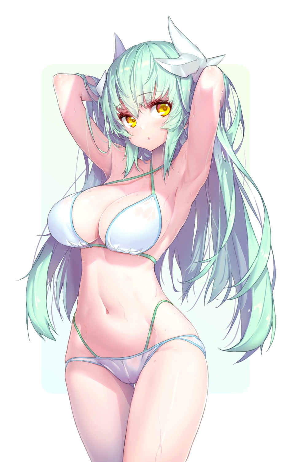 bikini cameltoe fate/grand_order hong_(white_spider) horns kiyohime_(fate/grand_order) see_through swimsuits