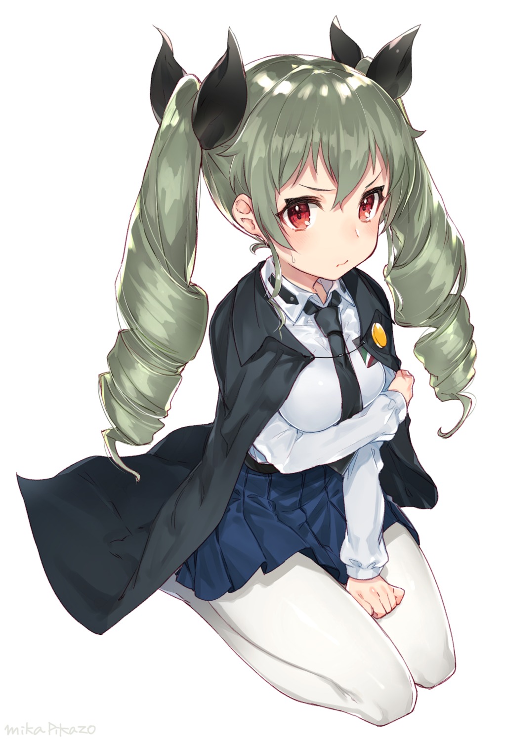 anchovy breast_hold girls_und_panzer mika_pikazo pantyhose seifuku