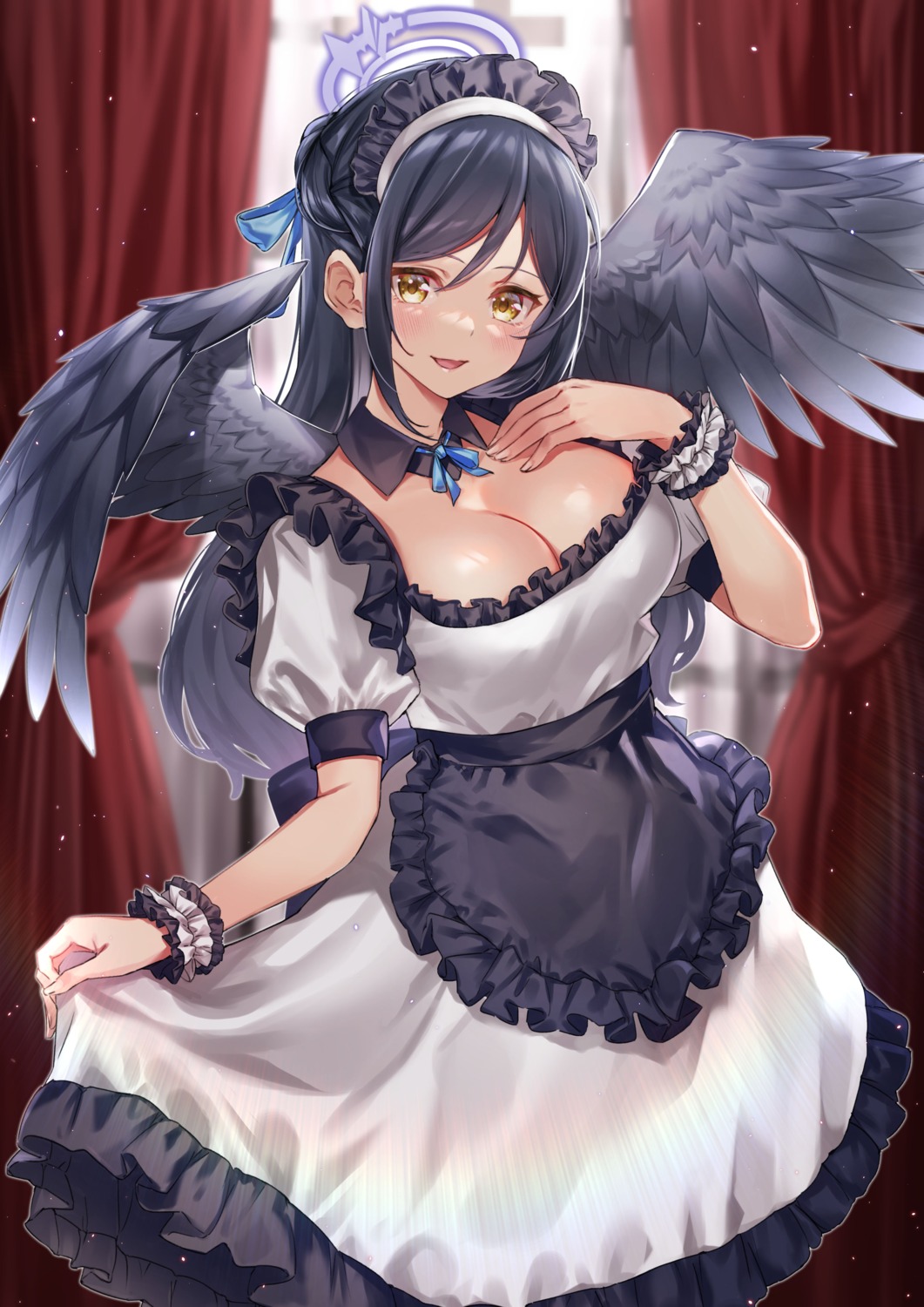 cleavage hachiroku_(hatirokusann86) maid skirt_lift wings
