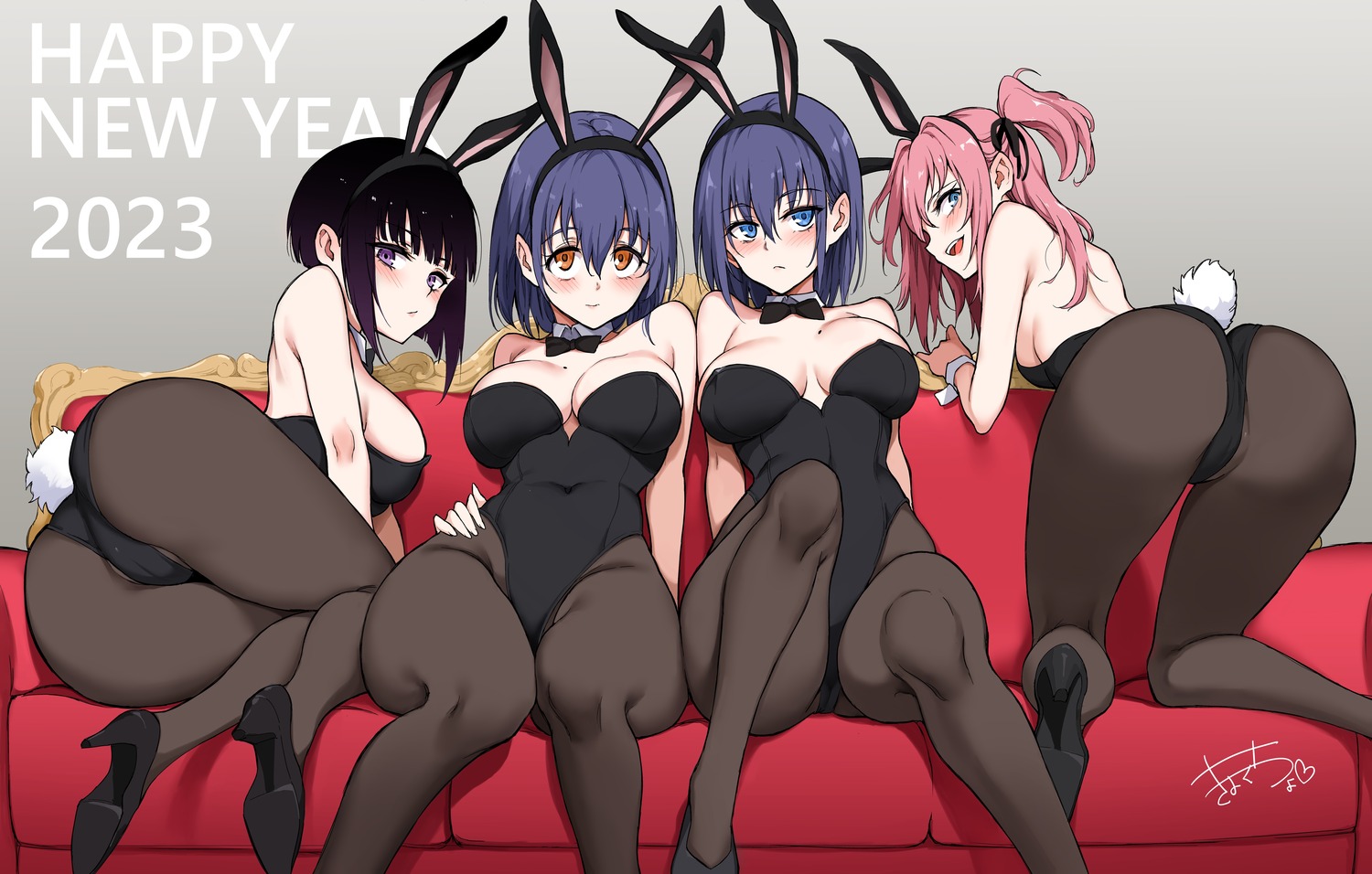 animal_ears ass bunny_ears bunny_girl cameltoe crossover endou_aina heels hoshizuki_kaede hoshizuki_suzu kaede_to_suzu kyokucho lovely_aina-chan miyabi_na_senpai no_bra pantyhose tail yuugiri_miyabi