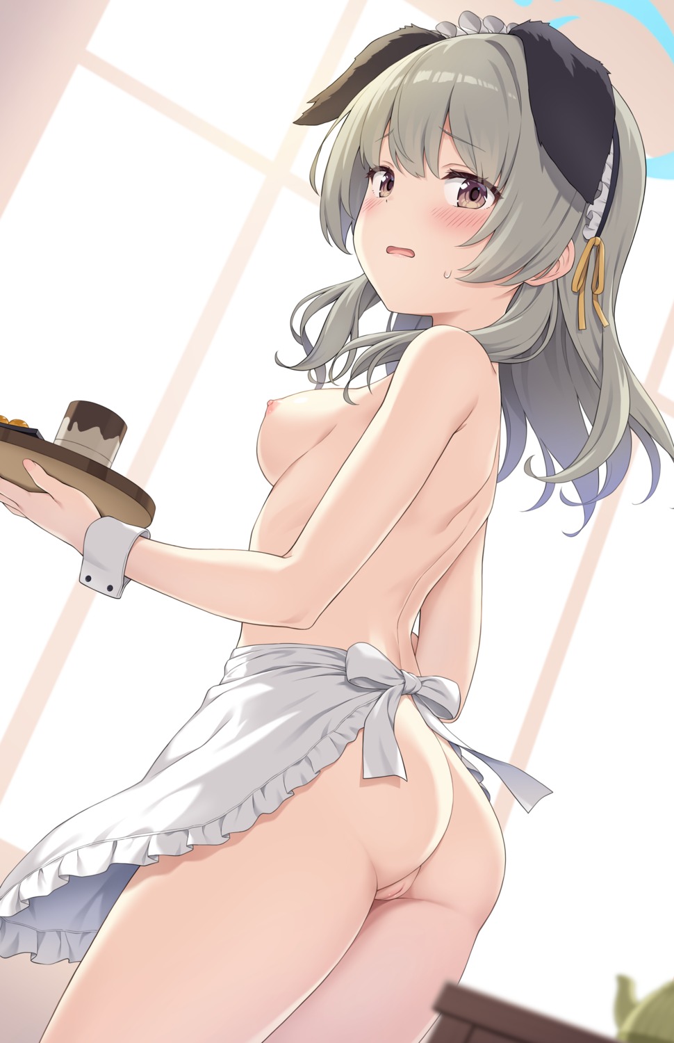 animal_ears ass blue_archive halo inumimi loli maid naked_apron nipples pussy satohama_umika uncensored waitress yamasan