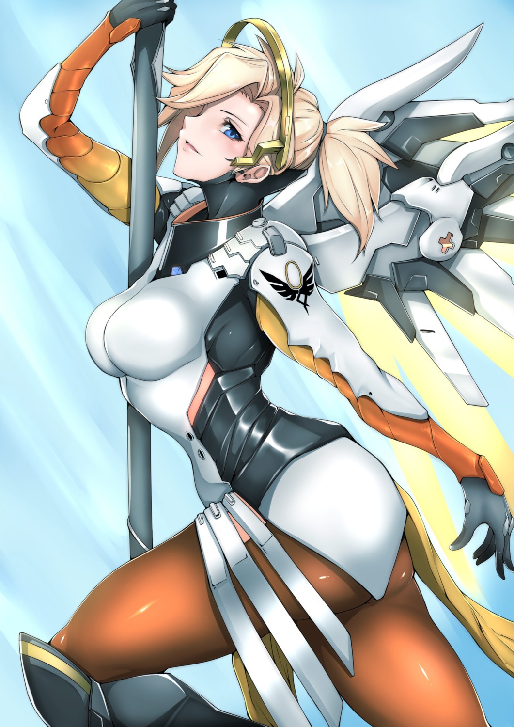 bodysuit gggg mercy_(overwatch) overwatch pantyhose wings