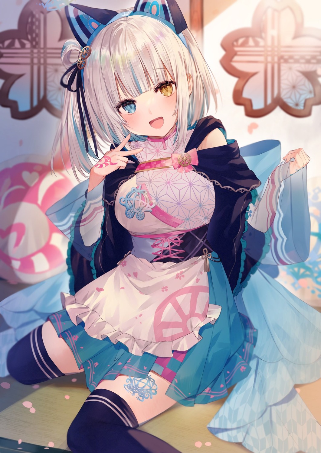 animal_ears heterochromia indie_virtual_youtuber lolita_fashion nekomimi see_through sirentab tattoo thighhighs wa_lolita