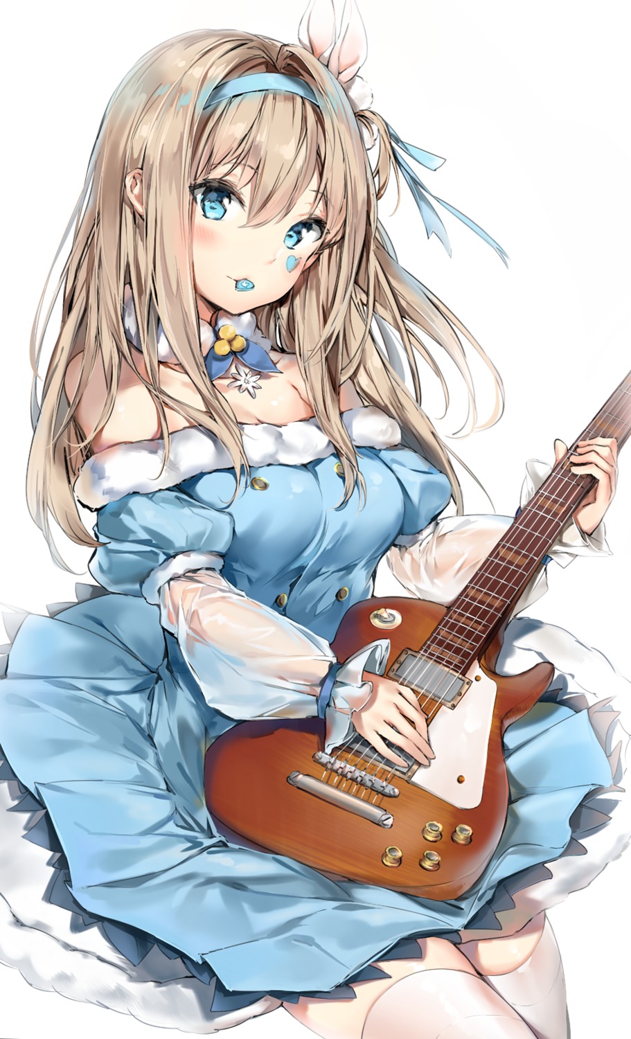 cleavage dress girls_frontline guitar silver_(chenwen) suomi_kp31_(girls_frontline)