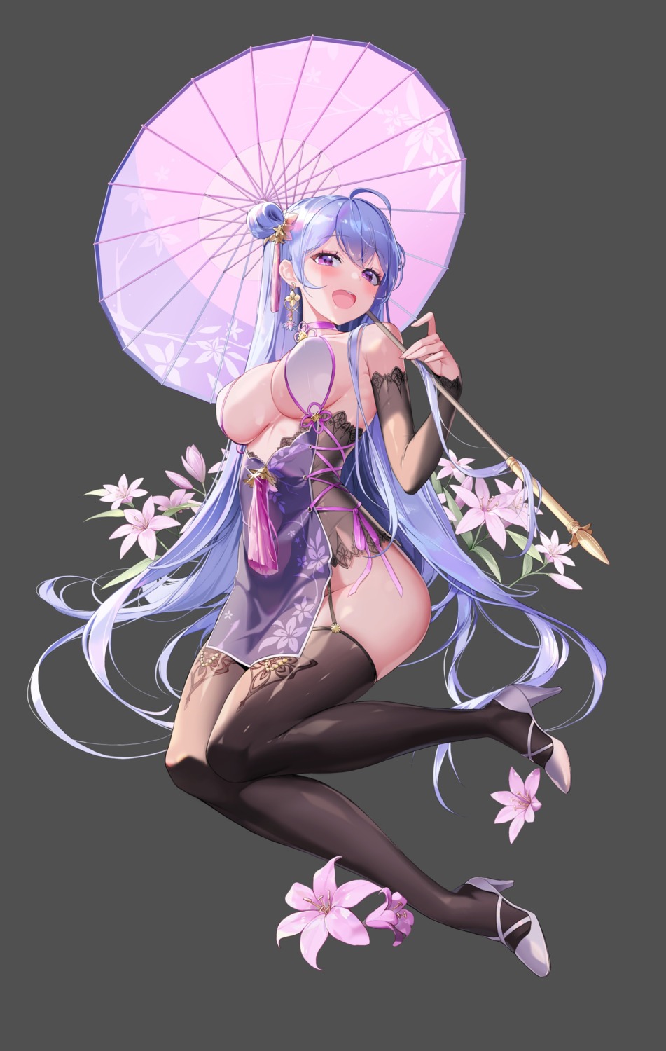 asian_clothes choyeon destiny_child heels no_bra nopan shift_up stockings thighhighs umbrella