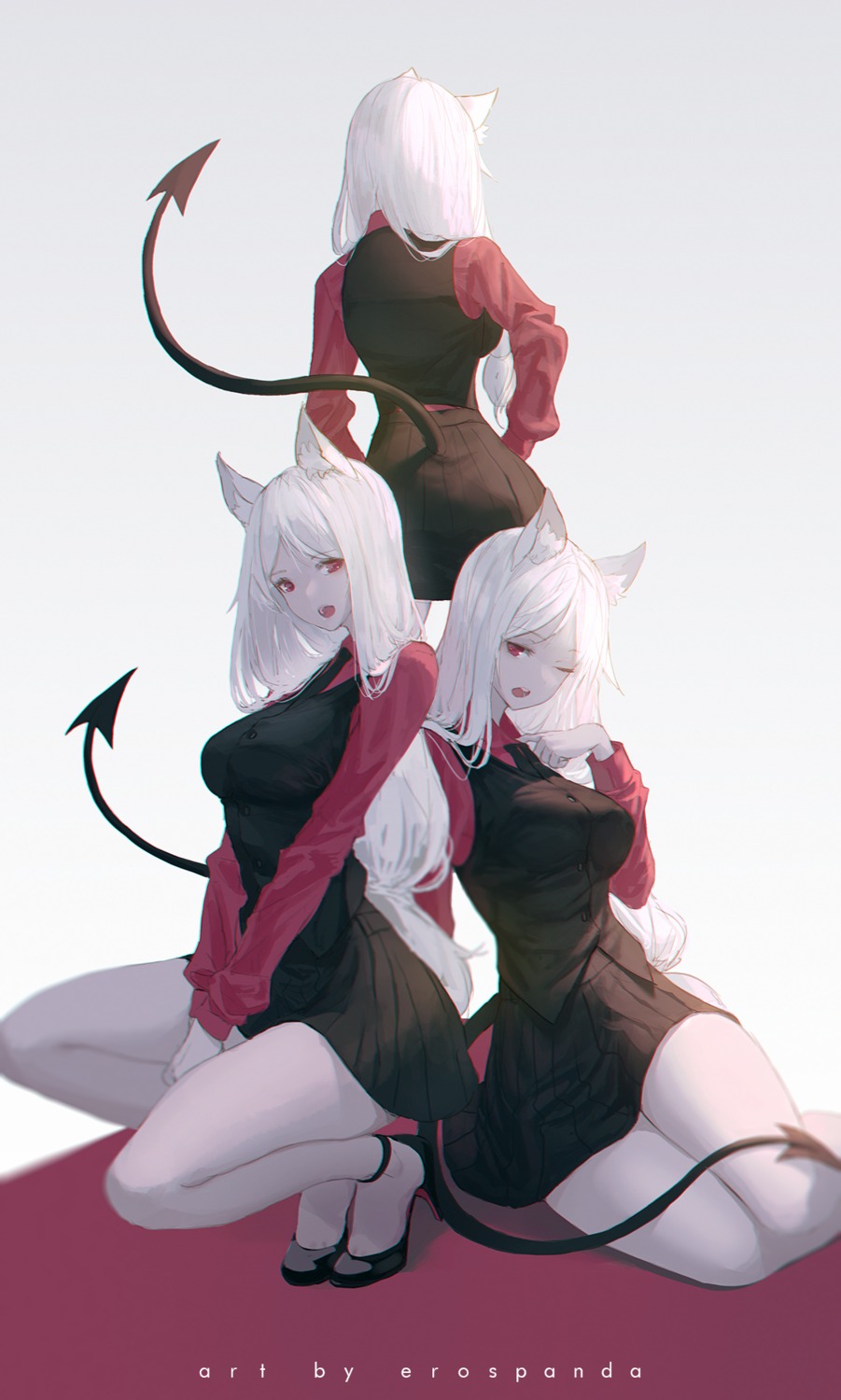 animal_ears business_suit cerberus_(helltaker) erospanda heels helltaker tail