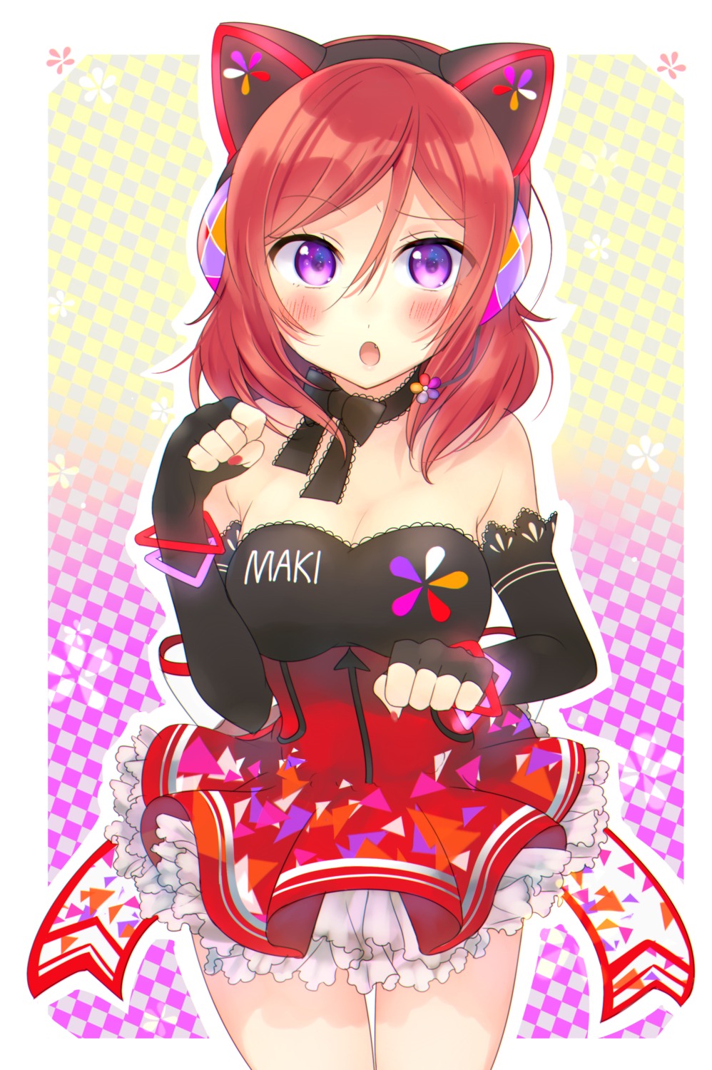 animal_ears cleavage dress headphones kakizato_shinano love_live! nekomimi nishikino_maki