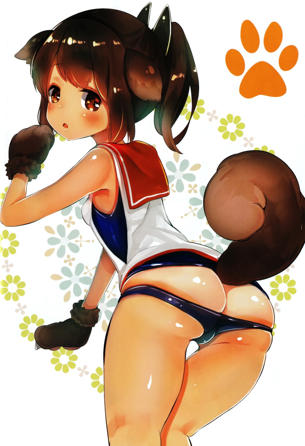 animal_ears ass i-401_(kancolle) kantai_collection pantsu panty_pull seifuku suzuho_hotaru tail