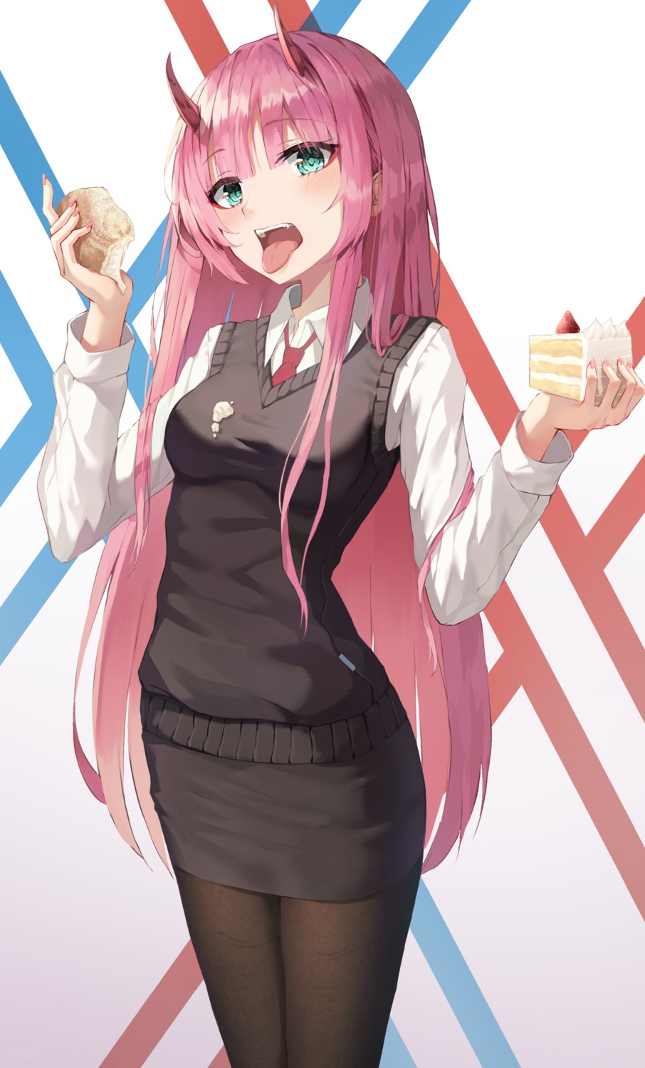 cream darling_in_the_franxx horns kerno pantyhose sweater uniform zero_two_(darling_in_the_franxx)