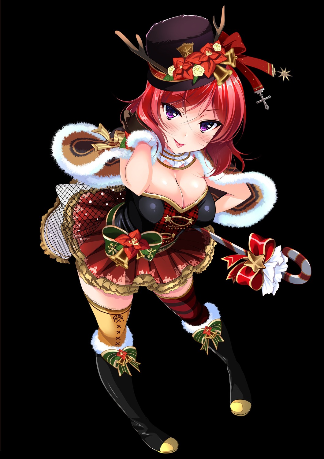 christmas horns love_live! ninoko nishikino_maki no_bra thighhighs