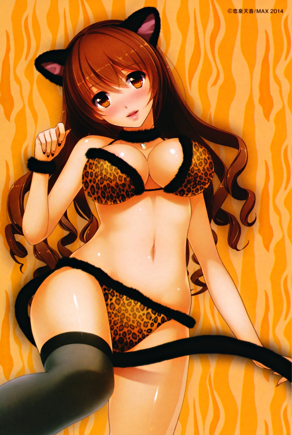 animal_ears bikini cleavage koizumi_amane nekomimi swimsuits tail thighhighs