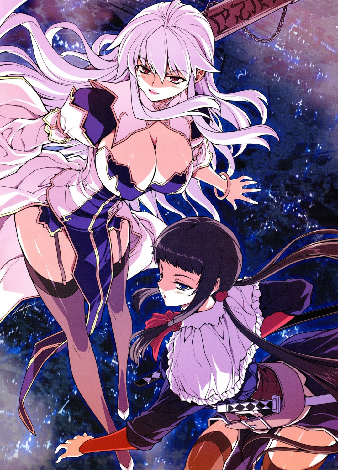 cleavage dress kim_kwang-hyun kurohime_rena onihime_vs screening shirohime_kanna stockings sword thighhighs