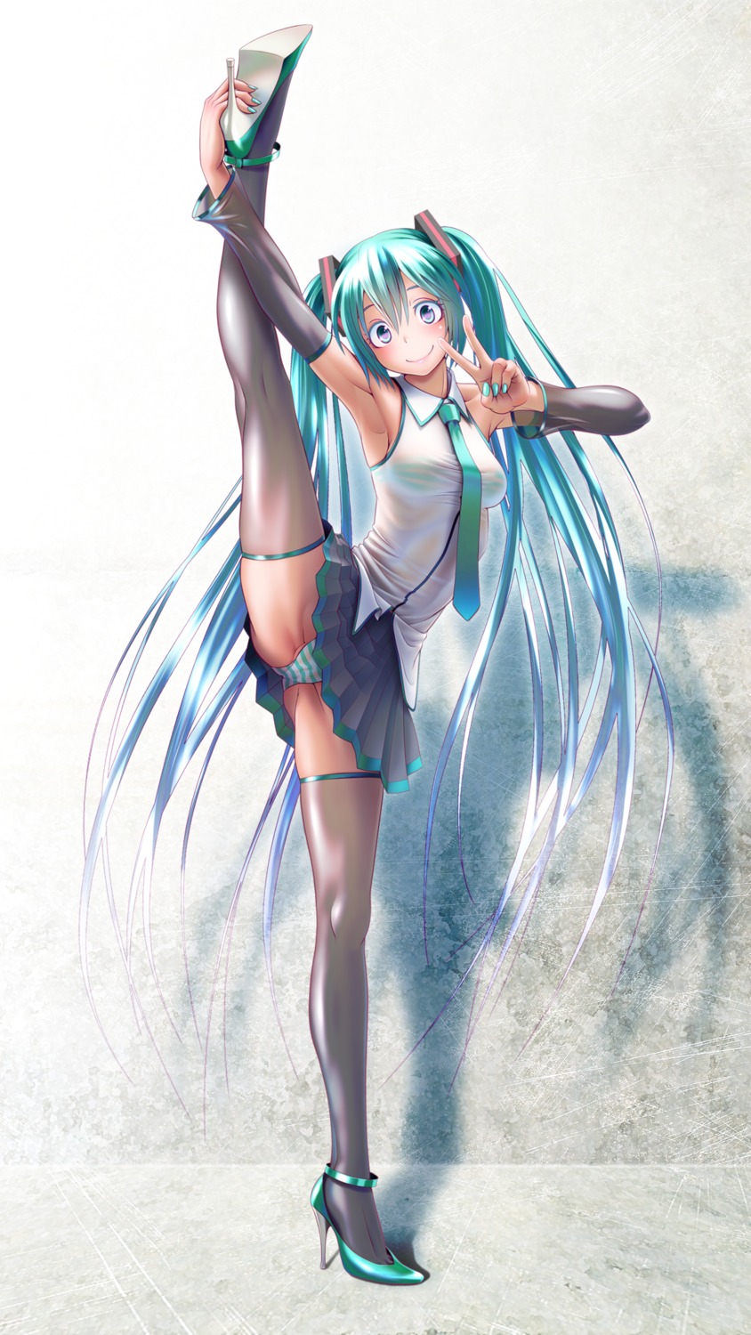 bra hatsune_miku pantsu see_through shimapan thighhighs vocaloid wokada