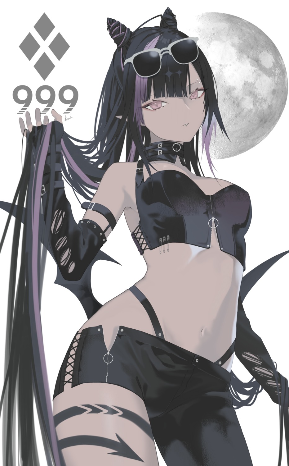 kotarou megane no_bra pantsu pointy_ears tattoo wings