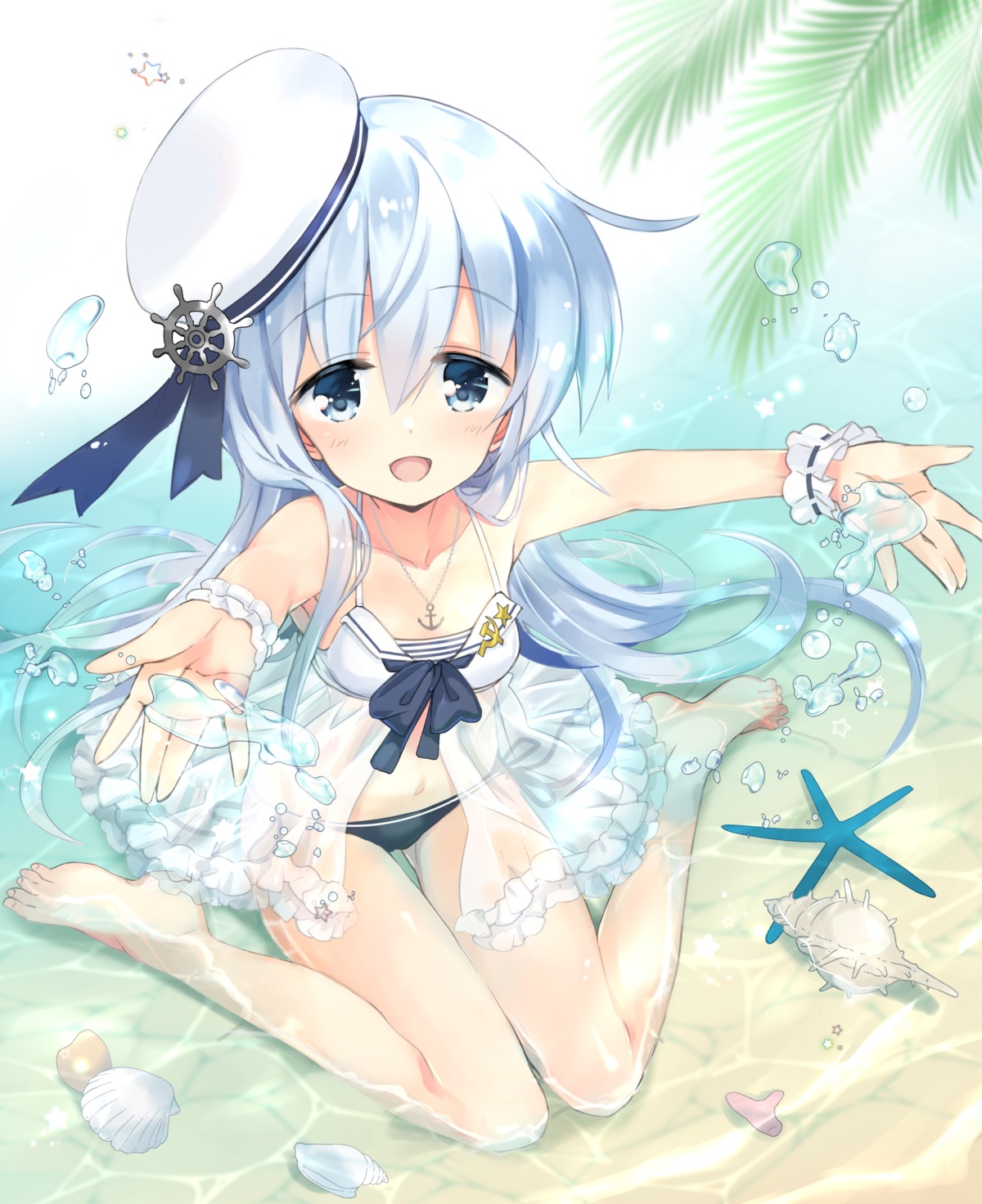 bikini hibiki_(kancolle) hizuki_yayoi kantai_collection see_through swimsuits verniy_(kancolle) wet