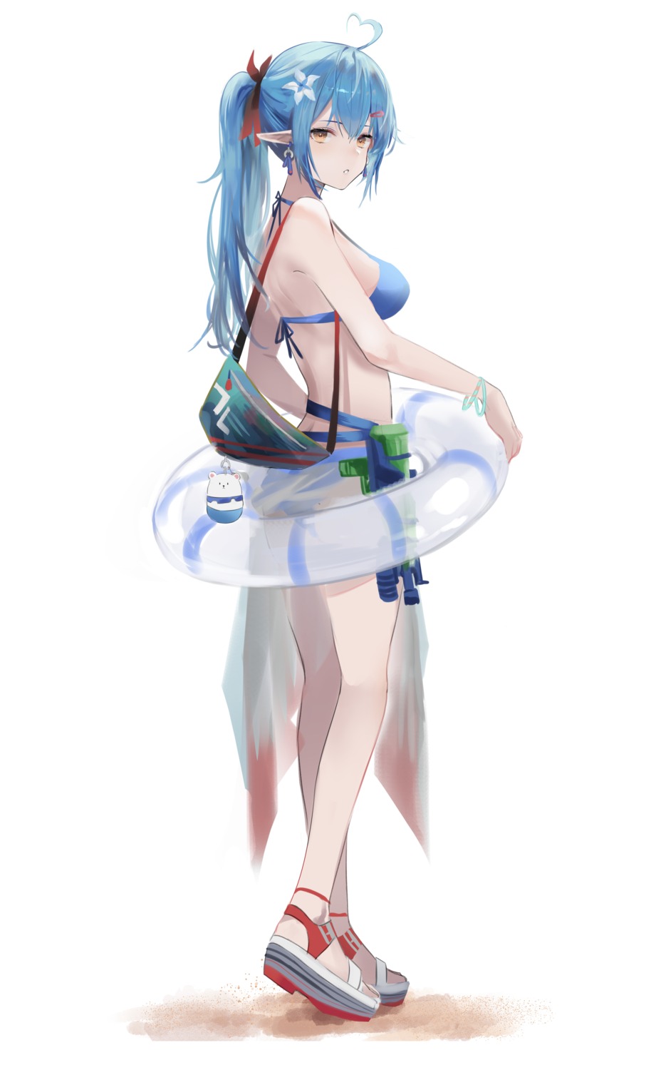 bikini elf gun hololive jenmin12 pointy_ears see_through swimsuits yukihana_lamy