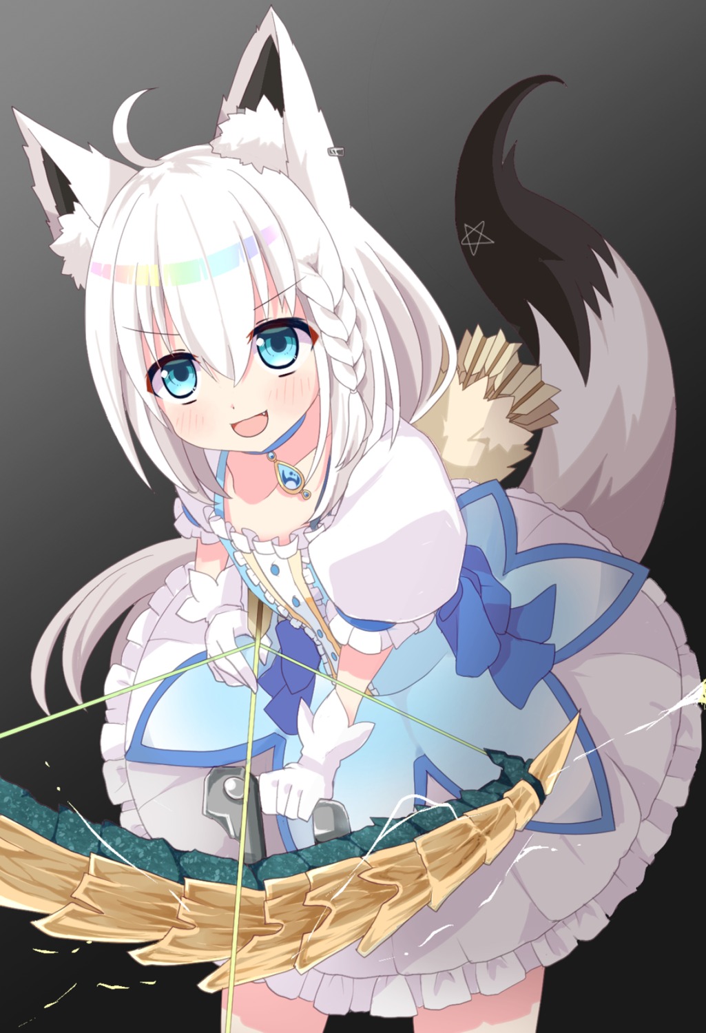 animal_ears hololive hololive_gamers kitsune komaki_ria shirakami_fubuki skirt_lift tail weapon