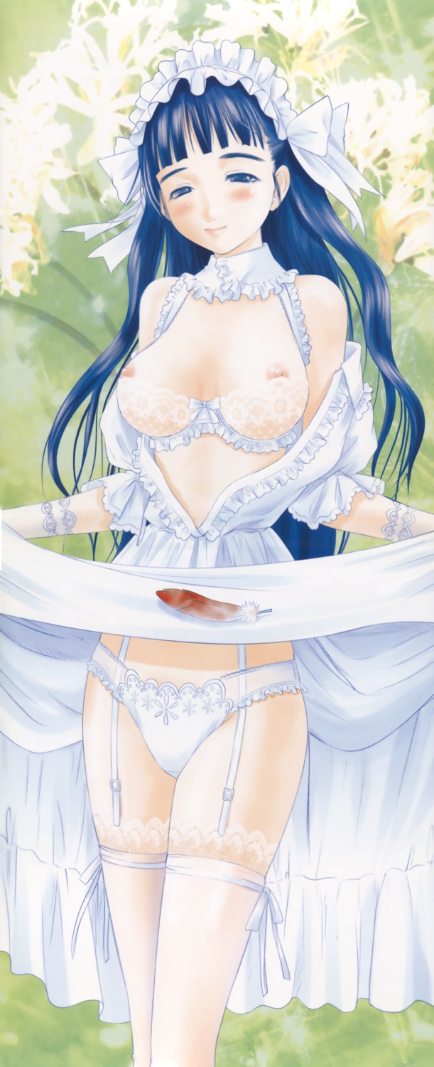 bra breasts dress nipples open_shirt pantsu stockings takeshita_kenjirou thighhighs wedding_dress