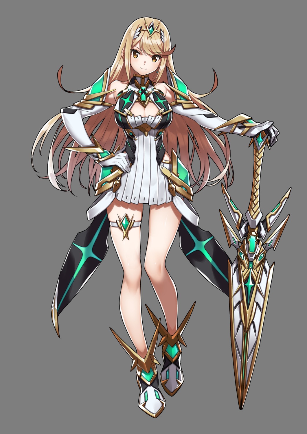 armor cleavage dress garter hikari_(xenoblade_2) monolith_soft nintendo saitom sword transparent_png xenoblade xenoblade_chronicles_2