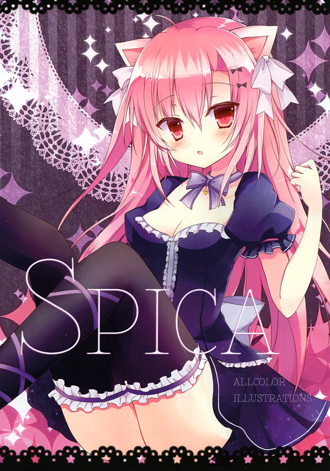 animal_ears cleavage dress kiyui nekomimi thighhighs