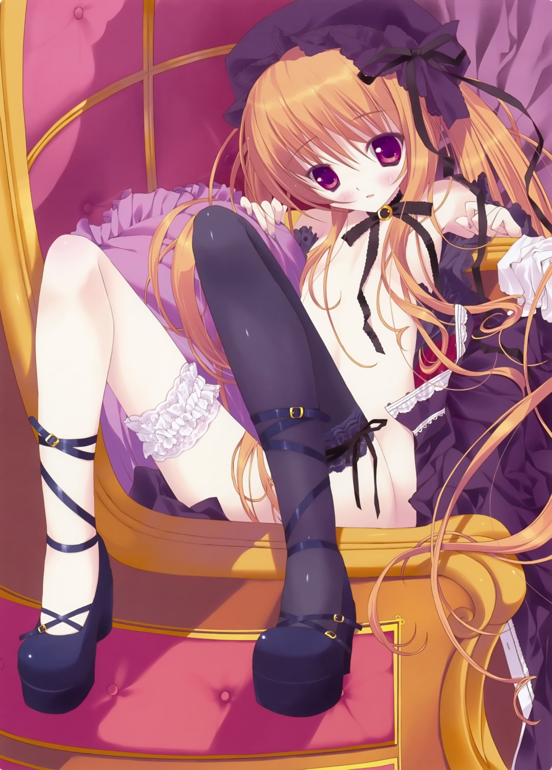 garter heels loli no_bra nopan open_shirt thighhighs tsurusaki_takahiro