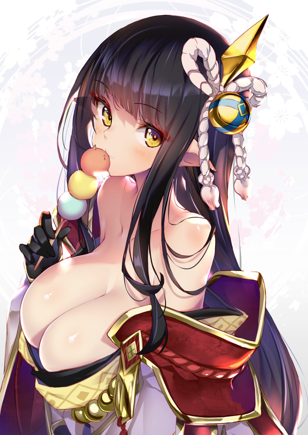 hinoa hong_(white_spider) japanese_clothes monster_hunter monster_hunter_rise no_bra open_shirt pointy_ears